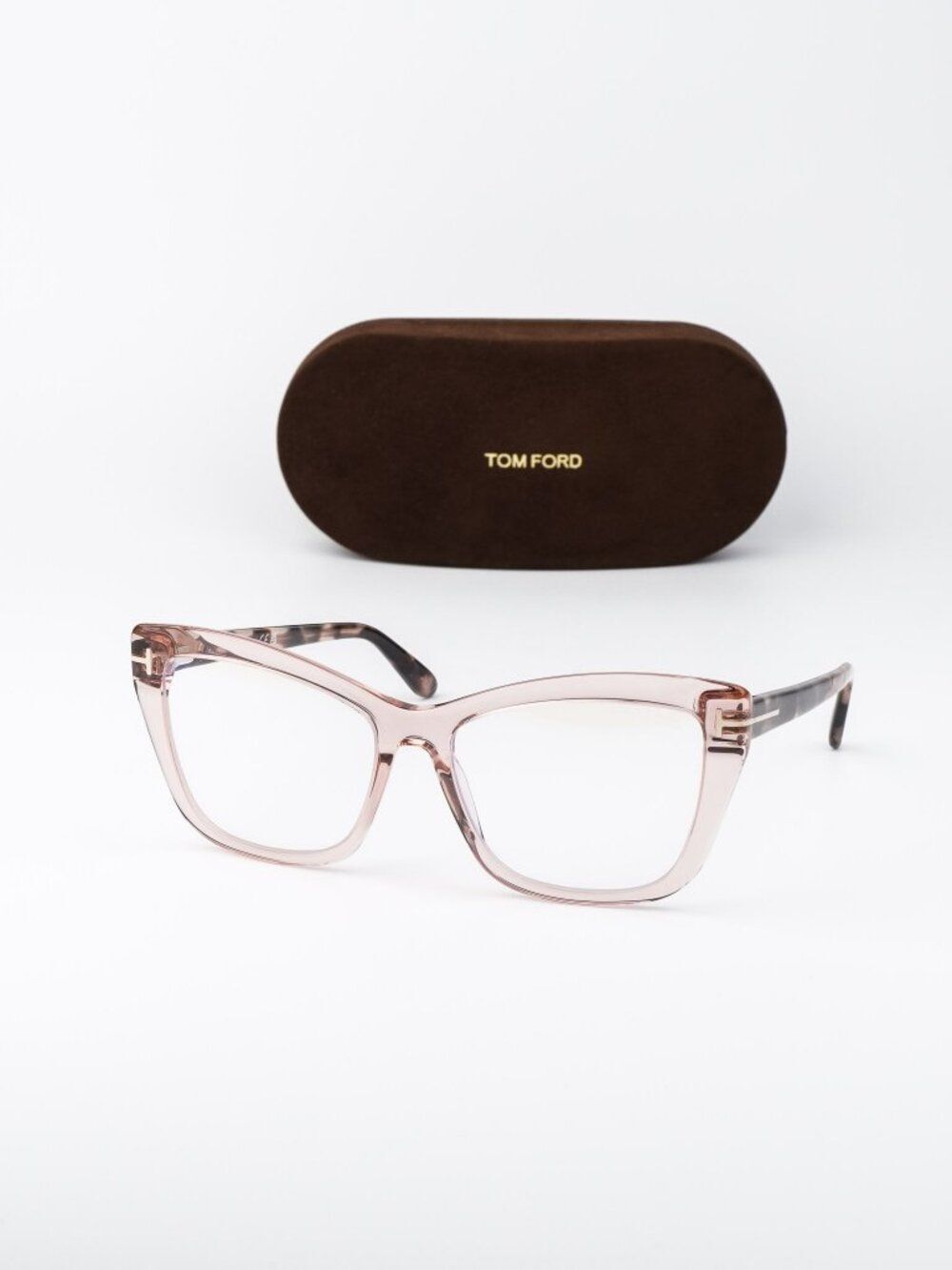 Tom Ford Women Eyeglasses Transparent Pink Cat Eye FT5826-B 072 NEW AUTHENTIC